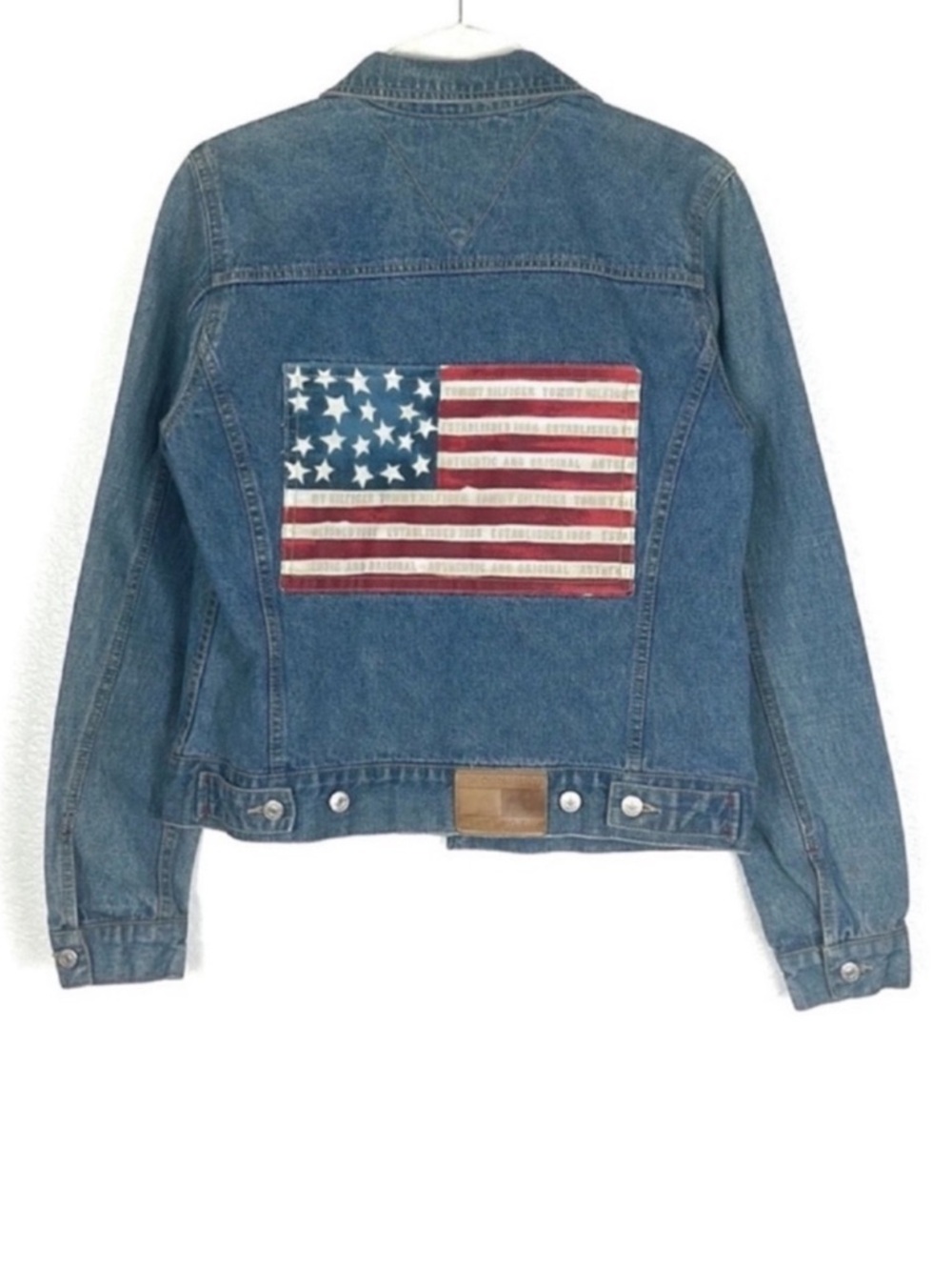 Vintage Y2K Tommy Hilfiger Americana American Flag Cotton Jean Jacket Size Small